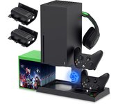 Enchufe de Enfriamiento Vertical Compatible con Xbox Series X Estación de Carga con Batería Recargable de 1400mAh y Puertos de Carga para Controladores Dobles (No Compatible con Xbox One X/S)