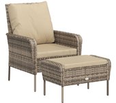 vidaXL Sillón de jardín con reposapiés ratán sintético marrón claro
