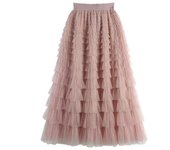 2025 New Mesh mosaic cake  spring, summer, autumn and winter new mid-length A-line long fluffy gauze skirt