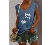 Summer Women 5 Color Ladies Fashion Floral Print Casual Tank Top Loose Sleeveless Tank Top V Neck Female T Shirt