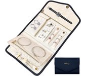 Rollos de joyería, Rollo Organizador de joyas de viaje, Caja de joyería plegable, Bolsa de almacenamiento de joyas para Mujeres Viaje-Anillos, Collares, pendientes, pulsera, Relojes, broches