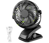 Mini ventilador de escritorio, ventilador de refrigeración personal USB de 3 velocidades con rotación de 360 °, cable USB y batería para el hogar, oficina, gimnasio, pesca, camping