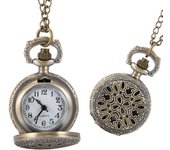 Vintage Steampunk Hollow Flower Quartz Pocket Watch Necklace Pendant Chain Clock Gifts