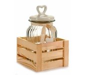 Gerimport Tarro Cristal con Soporte de Madera para Cocina 17,5x18x28,5cm