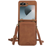 Leather Wallet Card Holder Case for Samsung Galaxy Z Flip 6 5 4 3 ZFlip Flip6 Flip5 Flip4 Flip3 with Crossbody Lanyard Bag Cover