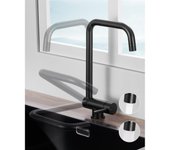 Grifo Cocina Negro Plegable, Grifos Cocina Fregadero con 2 Ducha de Modos, Grifo Abatible Cocina, Grifo Cocina Acero Inoxidable, Grifo de Cocina Fregadero, Giratorio a 360º Grifos de Cocina
