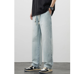 New in Vintage Fashion Men's Baggy Jeans Korean Fashion Drawstring Wide-leg Straight-leg Casual Denim Trousers Streetwear Male