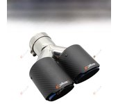 EPLUS Car Carbon Fiber Matte Muffler Tip Y Shape Double Exit Exhaust Pipe Mufflers Nozzle Decoration Universal Stainless Blue