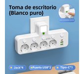 Enchufe De Pared Multifuncional Con 4 Tomacorrientes Y 2 USB + 1 Tipo C Enchufe Europeo Sin Cable De Extensión 2500W Máx Poder