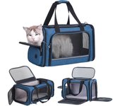 Transportín para Gatos, transportador de viaje para mascotas, aprobada por Avión Debajo del asiento, Bolsa Transportadora de lados suaves aprobada por la Línea Aérea TSA para Gatos, Perros, 17,5x8,5x11 pulgadas (AZUL)