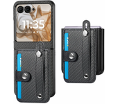 Carbon Fiber Pattern PU Leather Phone Case For Motorola Razr 50 Ultra 40 Multifunctional Card Slot Bag Bracket Wrist Strap Cover