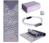 FITFIU Fitness KITWELL-400 - Pack de 4 Accesorios Yoga Pilates Color Lila Que Incluye Esterilla, Bloque, aro y Correa