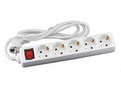 TECNOLUX EURO Bases Múltiples Confort y Seguridad - Regleta con 5 enchufes, protección contra sobretensiones, 5 Tomas or, Cable de 5 MTS, Color Blanco y Corrientes con Interrupt