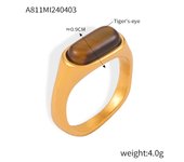 2025 Nuevo Anillo de Lujo de Acero Inoxidable Ojo de Tigre Natural Ovalado de Joyería Vintage para Mujer Regalo Anillo de Acero Chapado en Oro que no se empaña