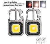 Mini Portable COB Flashlight Keychain Multi-functional Work Light Built-in Battery Type-C Rechargeable Outdoor Camping Lantern