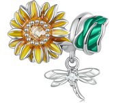 WOSTU 925 Sterling Silver Girl Pearls Sunflower Clock Charms Beads Pendant Fit Original Bracelet Necklace For Women Jewelry