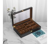 VANSIHO Hot Sale Multiple Slots Watch Box  Display Case Glasses Organizer Storage PU Leather for Men and Women