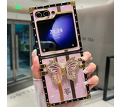 Bling Square Suitcase Armor Case for Samsung Galaxy Z Flip 6 5 4 3 5G 3D Diamond Metal Butterfly Foldable Holder Bracket Cover