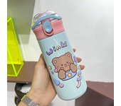 480ml Cute Water Bottle Thermos Cup Portable Thermos Bottle with Straw Kid Stainless Steel Thermal Mug
