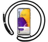Tumundosmartphone Funda Colgante Transparente para Samsung Galaxy A72 con Cordon Negro