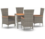VidaXL Conjunto de jardín 4 sillas + mesa con cojines gris