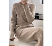 REALEFT Autumn Winter 2 Pieces Women's Sets Knitted Tracksuit Half Turtleneck Sweater and Wide Leg Jogging Pants Outfit Suits