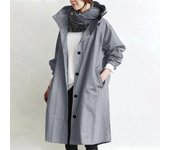 Trendy Women's Long Trench Coat Women's Solid Color Elegant Windbreaker Loose Comfortable Hooded Temperament Ladies Raincoat