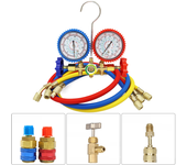 Juego de manómetros de colector de diagnóstico de CA de 3 vías R410a para carga de freón, se adapta a R22, R404A, R134a, acoplador rápido de refrigeración, adaptador de grifo de lata