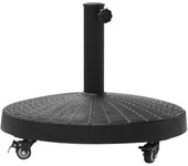 Outsunny Base para Sombrilla Redonda Ø52 cm 22,7 kg Soporte para Parasol de Resina con Ruedas Pie para Sombrilla con Postes Ø38 mm y Ø48 mm Diseño de Ratán para Jardín Patio Terraza Negro