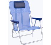 Silla playa camping mochila Junior, plegable de aluminio y textileno azul, silla fija de 55x40x71 cm, con cojín cervical azul oscuro, correas acolchadas y ajustables LOLAhome