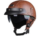 Summer Motorcycle Helmet Half PU Leather Retro Motorbike Helm Moto Bike Motocross Helmets With For Men Women Casco DOT