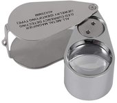 Lupa plegable de metal con aumento de 40x y luz LED y ultravioleta.