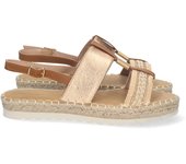 Davinia Shoes Sandalia Plana para Mujer, Comoda, Forrada de Yute, Doble Pala, Talon Abierto, y Cierre de Hebilla, Primavera Verano 2023 Shoes&Blues.es 2FB-2182-Champan