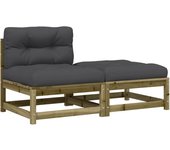 vidaXL Sofá de jardín sin reposabrazos con cojines y reposapiés Natural y negro, Natural y girs, Marrón pino Conjunto Terraza Muebles Jardín Exterior Juego de Muebles de jardín Mueble Jardín Exterior Muebles de Salon Exterior