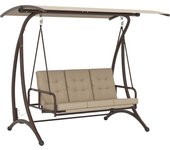 Outsunny Columpio de Jardín Exterior de 3 Plazas Balancín de Jardín Exterior Convertible en Cama con Toldo Ajustable Protección UPF30+ y Cojines Carga 330 kg 200x120x175 cm Caqui