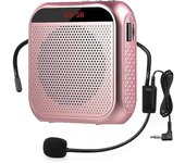 Amplificador de Voz portátil con micrófono con cable, altavoz recargable, altavoz (oro rosa)