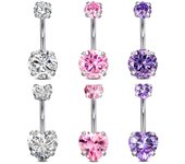 Surgical Steel Round Heart CZ Navel Belly Button Ring Piercing for women 14G Pink Purple White Zircon Belly Piercing Jewelry