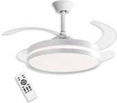 Ventilador de Techo 42" LED 48W Blanco – Motor DC Silencioso, Aspas Transparentes retráctiles, 6 Velocidades, Reversible, Mando a Distancia