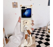 Wrist Strap Cartoon Ring Phone Case for Samsung Galaxy Z Flip 6 5 4 3 Flip6 Flip5 Flip4 Flip3 5G Leather Protective Cover