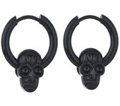 1Pair Skull Pendant Huggie Hoop Earrings For Women Men, Stainless Steel Punk Gothic Earring Studs, Halloween Jewelry