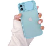 Funda para teléfono móvil iPhone 11, protección a prueba de golpes, elegante cubierta posterior esmerilada, cubierta de lente deslizante (azul cielo) -