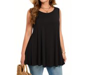 Women's Plus Size Simple Solid Tank Top Casual Crew Neck Sleeveless Tank Top with loose hem For Summer Clothing - Black
