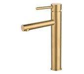 VALAZ Nansa Grifo alto de lavabo monomando con apertura de agua fría y caño recto color oro cepillado