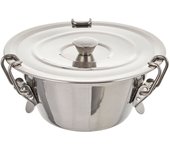 Tradineur - Flanero de acero Inoxidable con tapa y cierres de pinzas - Recipiente para elaborar flanes, repostería, cocina - Apto para lavavajillas - Ø 16 cm