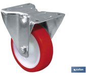 Rueda de poliuretano fija | Con cojinete liso | Para pesos de hasta 150 kg y diametros de 80, 100 y 125 mm; 1 UNIDADES