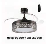 LEDME Ventilador de techo con LED, Motor DC, silencioso con mando a distancia, aspas retráctiles, 6 velocidades y 3 temperaturas de luz, función verano-invierno, versión actualizada