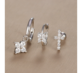 3PCS Mini Zircon Ear Hoop Earrings Set for Women Statement Stainless Steel Huggies Flowers Cartilage Helix Piercing Jewelry Gift