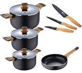 Batería de Cocina 10 Piezas Cacerolas con Tapa Sartén Cuchillos Aluminio Prensado Inducción Bergner