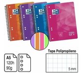 BLOC ESPIRAL MICROPERFORADO OXFORD A5 TAPA POLIPROPILENO 120 H. 90 G. CUADRÍCULA 5 MM ENVIO COLOR ALEATORIOS