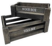 Tradineur - Set 2 cajas de madera con asas, wood box, almacenaje de objetos, herramientas, accesorios de pintura, multiusos, decoración, cocina (Gris oscuro, 26 x 16 x 9 cm y 22 x 12 x 7 cm)